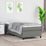 VidaXL Pat box spring cu saltea, gri &icirc;nchis, 90x190 cm, textil