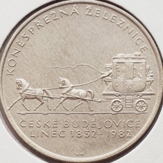 585 Cehoslovacia 100 Korun 1982 Horse drawn railway km 107 argint
