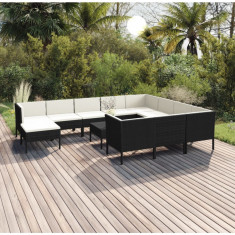 vidaXL Set mobilier de grădină cu perne, 12 piese, negru, poliratan