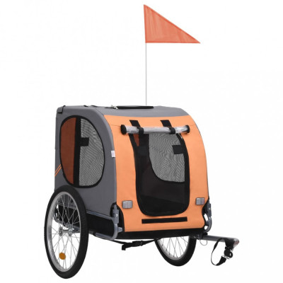 vidaXL Remorcă de bicicletă pentru animale companie, portocaliu și gri foto