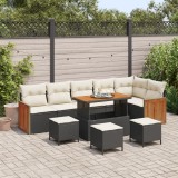 Set de Canapele Grădină vidaXL 10 Piese cu Perne Negru Poliratan Acacia