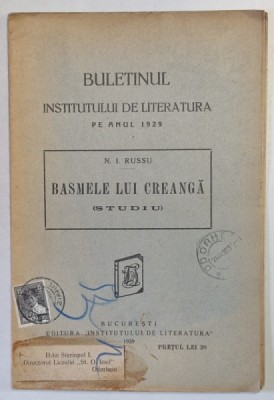 BASMELE LUI CREANGA - STUDIU de N . I. RUSSU , 1929 foto
