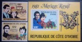 Coasta de fildes 1981 Lady Diana, prințul Charles Nunta regala serie + bloc neștampilat