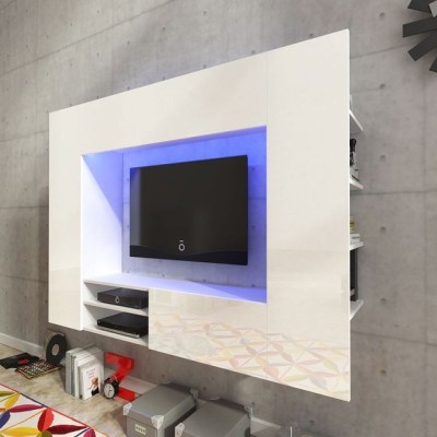 Vitrina Lucioasa Cu Unitate Tv I Iluminare Led 169 2 Cm Alba