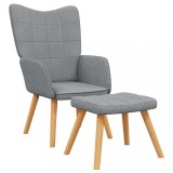 vidaXL Scaun de relaxare cu taburet, gri deschis, 62x68,5x96 cm textil