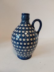 Carafa Vintage Ceramica Westerwald Boleslawiec Pictata Manual Albastru Cobalt Stoneware Inaltime 18cm Vas Decorativ Traditonal European Colectie Arta