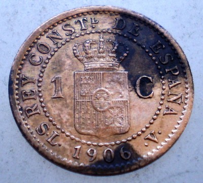 1.522 SPANIA ALFONSO XIII 1 CENTIMO 1906 SL-V foto