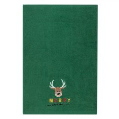 Prosop De M&acirc;ini, Model Crăciun, Ren Brodat, Culoare Verde, Dimensiune 60x40cm, Material Bumbac