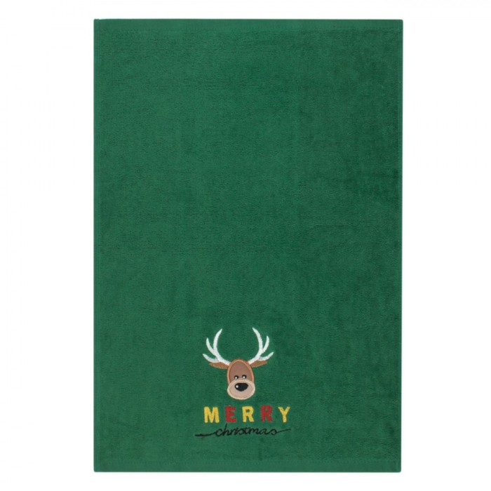 Prosop De M&acirc;ini, Model Crăciun, Ren Brodat, Culoare Verde, Dimensiune 60x40cm, Material Bumbac