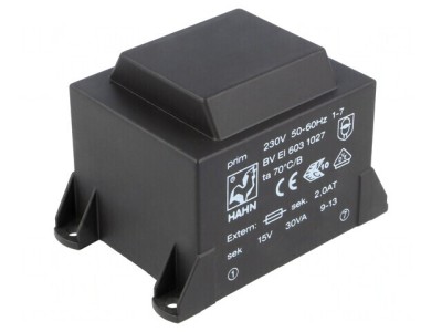 Transformator &amp;Icirc;ncapsulat 30VA 230V 15V 2A PCB foto