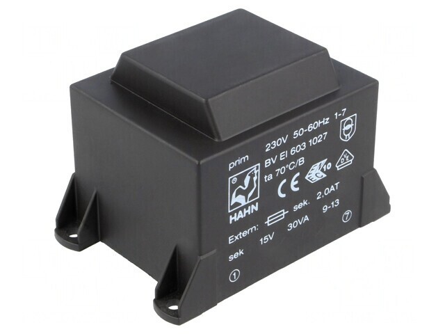 Transformator &Icirc;ncapsulat 30VA 230V 15V 2A PCB