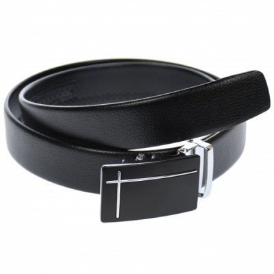 Curea din piele pentru barbati, catarama metalica fara ac, latime 3.5 cm, lungime reglabila, negru - LS238NSS foto