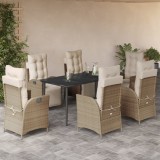 VidaXL Set de masă pentru grădină, 7 piese, cu perne, bej, poliratan 3213438