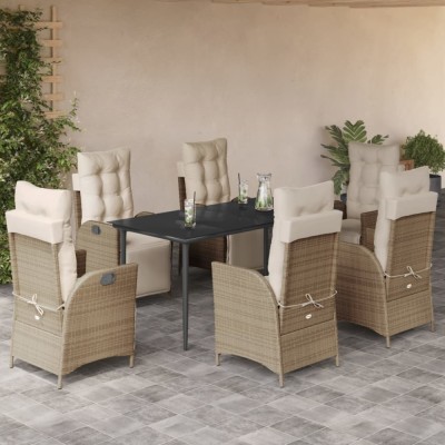 vidaXL Set de masă pentru grădină, 7 piese, cu perne, bej, poliratan 3213438 foto