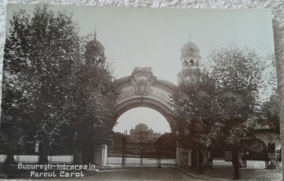 Carte postala, Bucuresti, intrarea in Parcul Carol, perioada interbelica foto