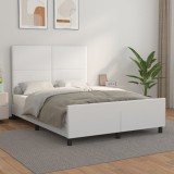 VidaXL Cadru de pat cu tăblie, alb, 140x200 cm, piele ecologică