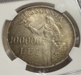 100.000 Lei 1946 Argint, Romania, NGC MS62