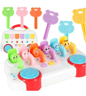 Jucarie interactiva Autobuz educativ cu animale pop-up si chei colorate foto