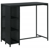 Set mobilier bar de gradina cu perne, 5 piese, negru, poliratan