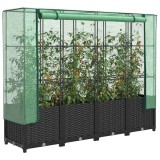 VidaXL Strat &icirc;nălțat cu husă de seră, aspect ratan, 160x40x138 cm