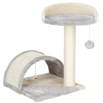 Ansamblu de joaca pentru pisici, cu loc pentru zgariat, culcus, minge, 47cm, crem foto