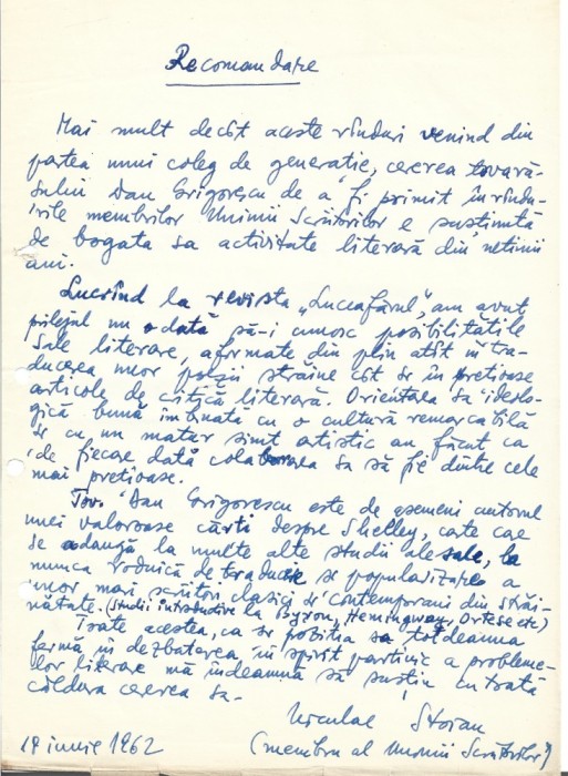 A3538N Niculae Stoian, act scris și semnat olograf, 1962
