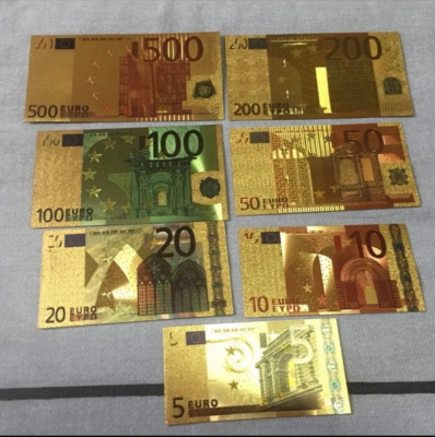 Set bancnote euro fantezie placate cu aur foto