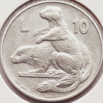 2710 San Marino 10 Lire 1975 Animals Series (2st edition) &amp;ndash; Marmot km 43 foto