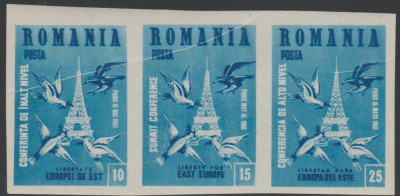 1959 Romania Exil, Marile puteri triptic cu eroare pliu tipografic, anticomunism foto