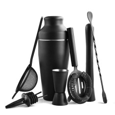 Set de barman pentru preparare de bauturi cocktail, 8 piese, negru mat foto