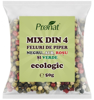 Mix din 4 Feluri de Piper Bio Negru, Alb, Rosu si Verde 50 grame Pronat foto