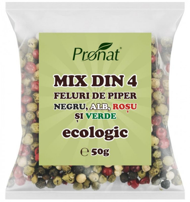 Mix din 4 Feluri de Piper Bio Negru, Alb, Rosu si Verde 50 grame Pronat