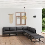 Cumpara ieftin Set mobilier gradina Gossi, 8 piese, poliratan gri, cu perne incluse. Canapea colt, canapea mijloc, taburet.