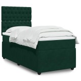 vidaXL Pat box spring cu saltea, verde &icirc;nchis, 90x190 cm, catifea 3292223
