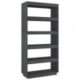 Cumpara ieftin Biblioteca/Separator camera, gri, 80x35x167 cm, lemn masiv pin