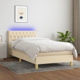 vidaXL Pat cu arcuri, saltea și LED, crem, 90x190 cm, textil