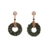Cercei Argint 925 placati Aur Roz, Agat Negru, Zirconiu, Taietura Briliant, 3.8cm, Made in Italy, Cutie Cadou