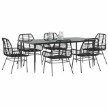 vidaXL Set de sufragerie de grădină 7 piese sticlă neagră polirattan 3334441