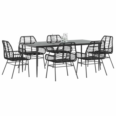 vidaXL Set de sufragerie de grădină 7 piese sticlă neagră polirattan 3334441 foto
