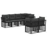 vidaXL Set de canapele de exterior cu pernă 7 pcs Negru Poliester 3437511