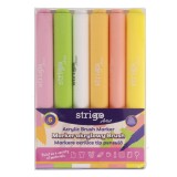 Markere acrilice Strigo , 6 culori deschise, varf pensula