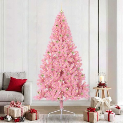 vidaXL Pom de Crăciun artificial pre-iluminat Roz 240 cm PVC 3397106 foto