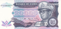 Bancnota Zair 20.000 Zaires 1991 - P39 UNC foto