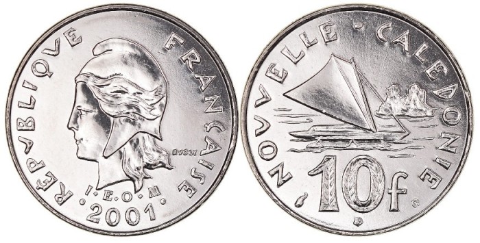 New Caledonia 2001 - 10 francs, UNC