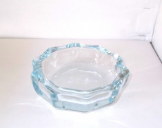 Scrumiera cristal aqua-blue Art Deco, anii 40 - semnata Strombergshyttan, Suedia foto