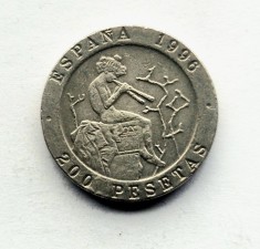 Spania 200 Pesetas 1996 km # 965 moneda cupru nichel