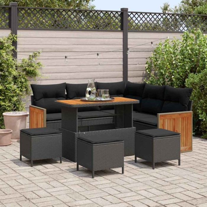 vidaXL Set de canapele pentru grădină 9 pcs Negru 110 x 55 x 71 cm 3363309