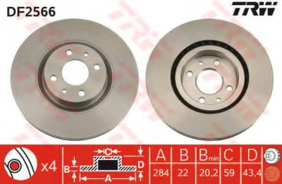 Disc frana FIAT DOBLO Microbus (223, 119) (2001 - 2016) TRW DF2566 foto