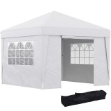 Outsunny Cort Pliabil 3x3m cu &Icirc;nălțime Reglabilă, Design Pop Up, Ferestre, Alb, Perfect pentru Evenimente &icirc;n Aer Liber | Aosom Romania