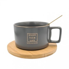 Set Ceasca Cafea si Ceai, suport Bambus, Your Life, 300 ml